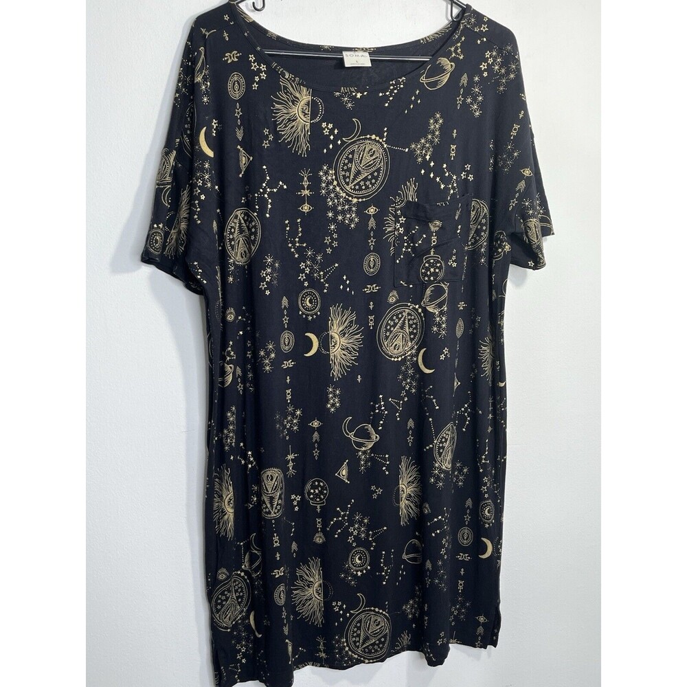 Soma Womens Black Celestial Astrological Moon Short Sleeve Sleep Shirt Size L